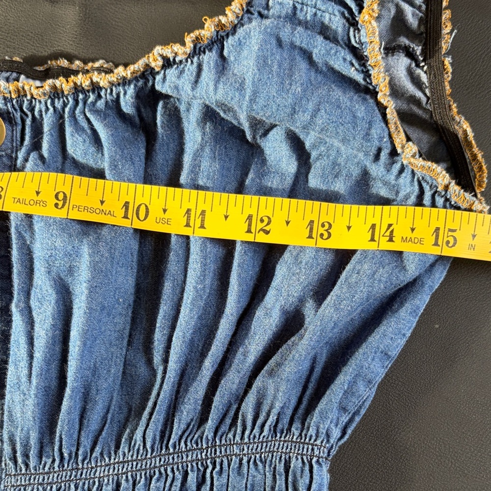 Lapis Chambray Tiered Maxi Dress Smocked Boho Prairie Large - Picture 7 of 8